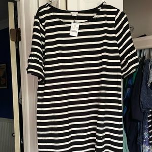 Jcrew black white striped dress. Love the sleeve
